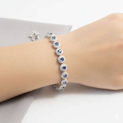 Elegant Sliver Bracelet With Sapphire Blue Gemstones