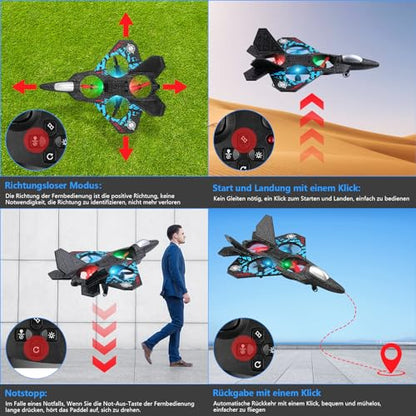 RC Fighter Plane (Easy Fly Toy with LED Lights & USB Charging)