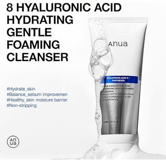 ANUA Hydrating Gentle Foaming Cleanser, Hyaluronic Acid, Glycerin, Zinc, Panthenol, Korean Face Wash for Dry Skin,