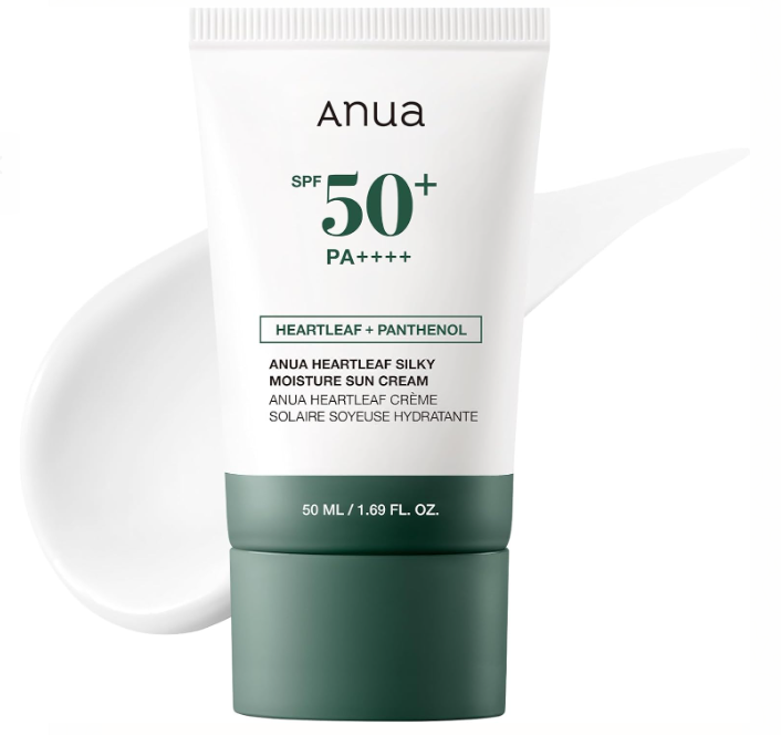 ANUA Heartleaf Silky Moisture Sun Cream SPF 50 PA++++, Korean Sunscreen
