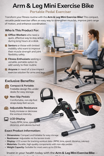 Arm & Leg Mini Exercise Bike – Portable Pedal Exerciser