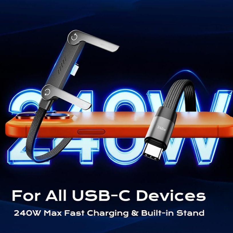 240W SuperCharge 360° Rotating Invisible Stand Detachable 2-in-1 Charging Cable