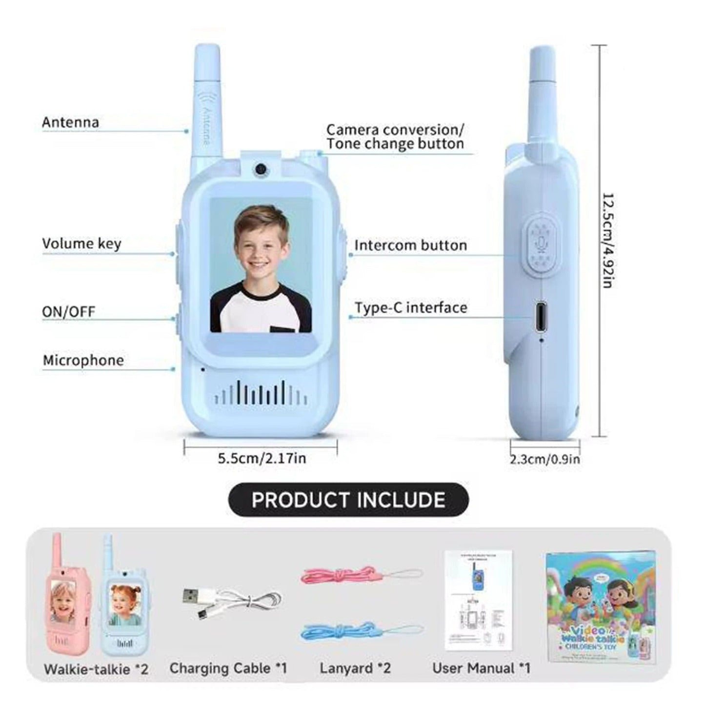 2PCS Rechargeable Kids Video Call Walkie Talkies
